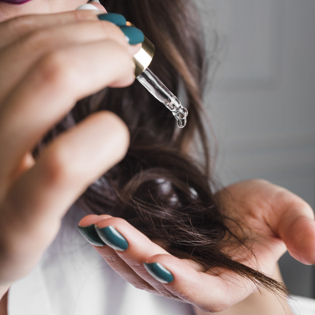 brunette hair with serum